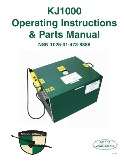 Mandus Group KJ1000 Nitrogen Intensifier Operating Instructions & Parts Manual - cover page