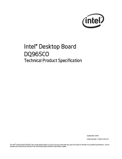 Intel DQ965CO Desktop Board Technical Product Specification - cover page