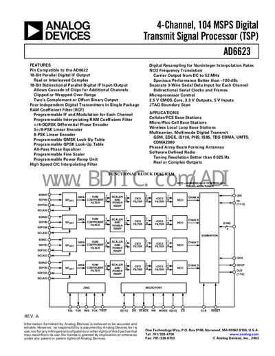 Analog Devices AD6623 Transmit Signal Processor Datasheet - cover page
