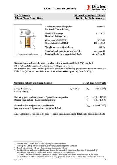 Diotec ZMM 3.9-2% &Ouml; ZMM 100-2% (500 mW) handbook - cover page