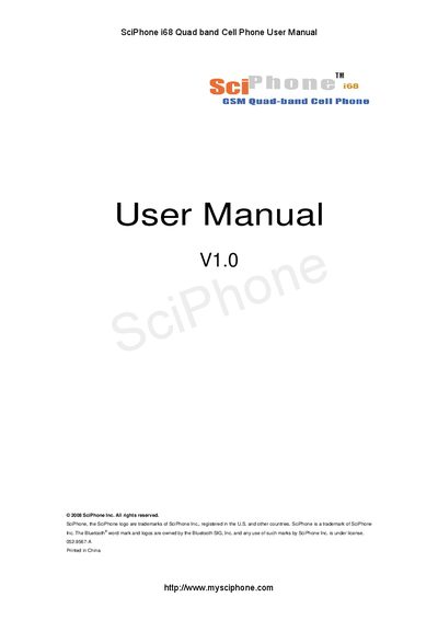 SciPhone i68 Quad Band Cell Phone User Manual - cover page