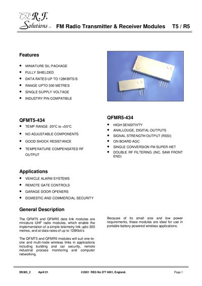 RF Solutions T5/R5 FM Radio Transmitter & Receiver Modules Handbook - cover page