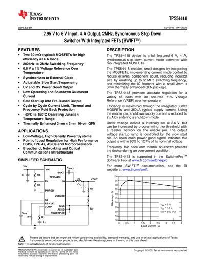 TEXAS INSTRUMENTS TPS54418 2.95 V to 6 V Input 4 A Output 2MHz Synchronous Step Down Switcher With Integrated FETs (SWIFT ) handbook - cover page