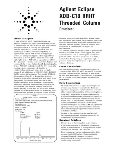 Agilent Eclipse XDB-C18 RRHT Threaded Column Datasheet