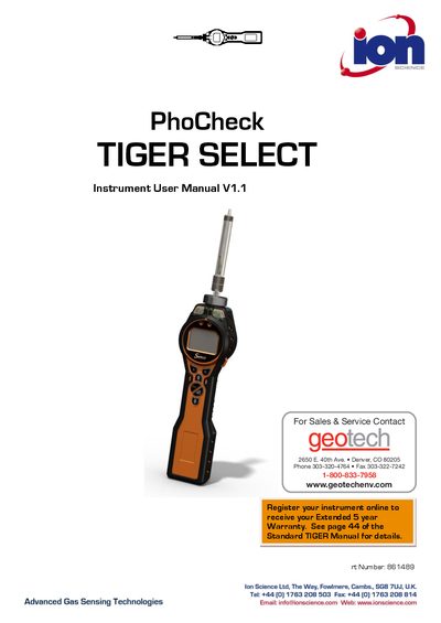 PhoCheck TIGER Select Instrument User Manual - cover page