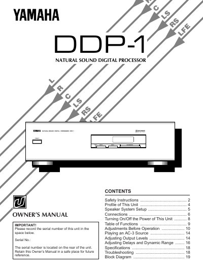 Yamaha DDP-1 Natural Sound Digital Processor Owner's Manual - cover page