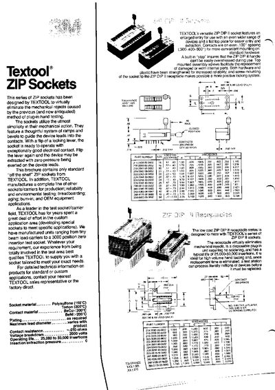 Textool ZIP Sockets Product Leaflet - cover page