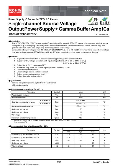 ROHM BD8157EFV Datasheet - cover page