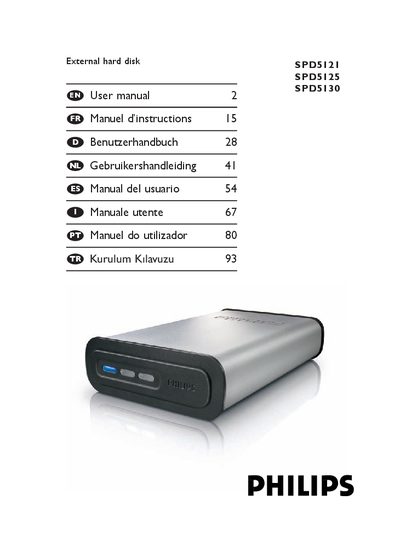 Philips SPD5121/5125/5130 External Hard Disk User Manual - cover page
