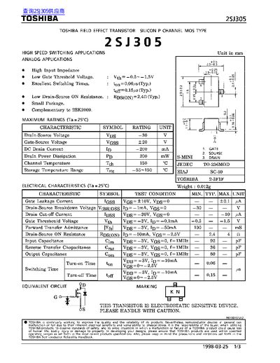 Toshiba 2SJ305 Field Effect Transistor Datasheet - cover page