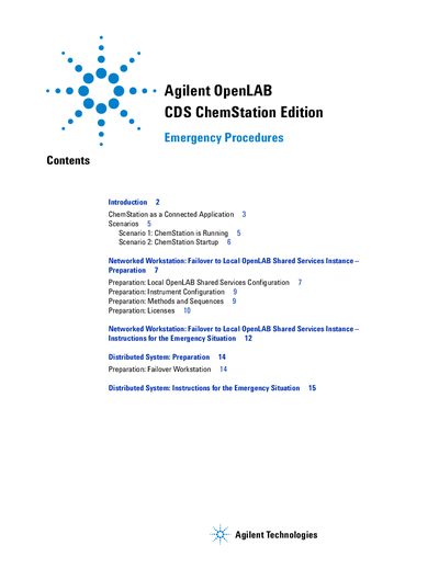 Agilent OpenLAB CDS ChemStation Edition Emergency Procedures Guide - cover page