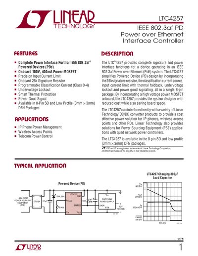 Linear Technology LTC4257 IEEE 802.3af PD Interface Controller Datasheet - cover page