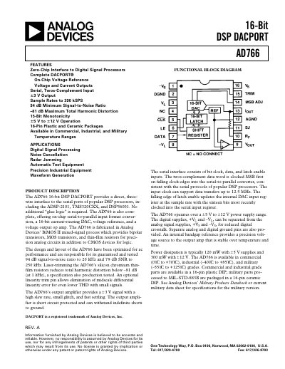 Analog Devices AD766 DSP DACPORT Datasheet