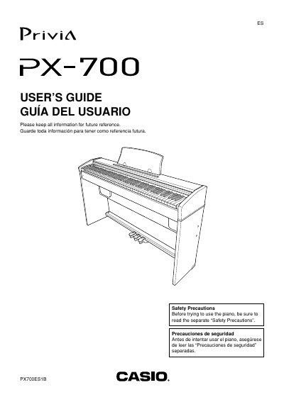 Casio PX-700 Digital Piano User's Guide - cover page