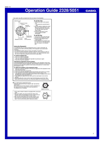 Casio 2328/5051 Watch Operation Guide