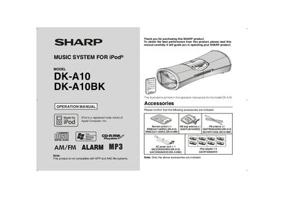 Sharp DK-A10/DK-A10BK Operation Manual