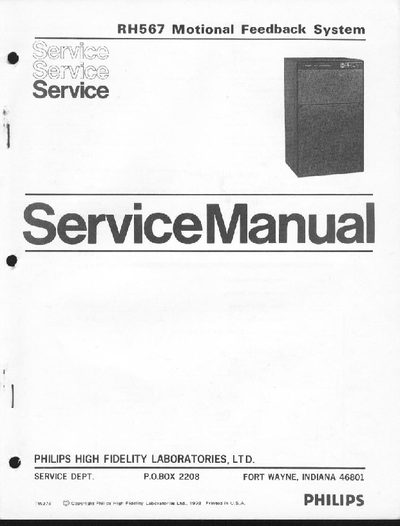 Philips RH567 Motional Feedback System Service Manual - cover page