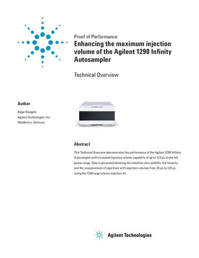 Agilent 1290 Infinity Autosampler Technical Overview: Enhancing Maximum Injection Volume to 120 pL - cover page