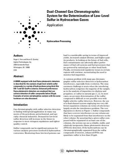 Agilent 6890N Dual-Channel Gas Chromatographic System Application Note - cover page