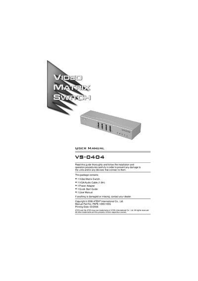 ATEN VS-0404 Video Matrix Switch User Manual - cover page