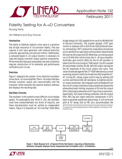 Linear Technology AN132 Application Note Fidelity Testing for A+D Converters - cover page