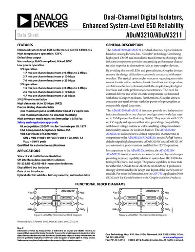 Analog Devices ADuM3210/ADuM3211 Datasheet Rev F - cover page