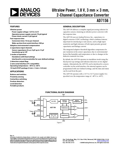 Analog Devices AD7156 Capacitive Converter Datasheet