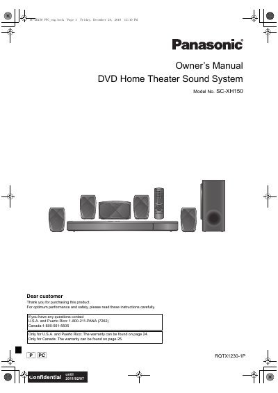 Panasonic SC-XH150 Home Theater Sound System Owner's Manual - cover page