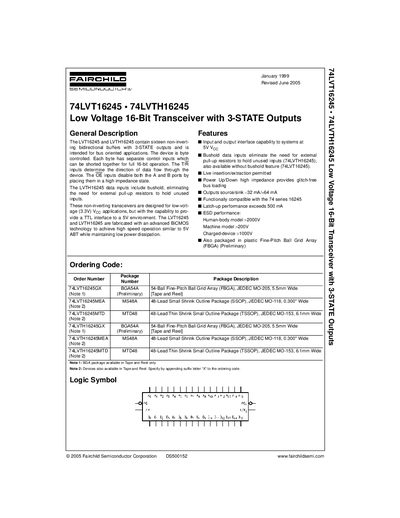 FAIRCHILD 74LVT16245 74LVTH16245 Low Voltage 16-Bit Transceiver with 3-STATE Outputs handbook - cover page
