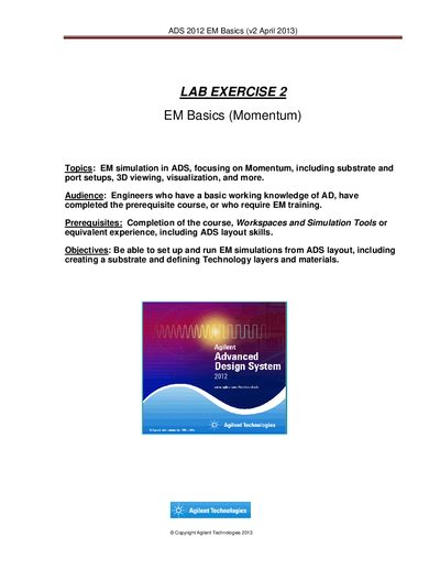 Agilent ADS 2012 EM Basics Lab Exercise Guide - cover page