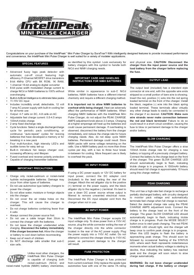 DuraTrax IntelliPeak Mini Pulse Charger User Manual - cover page
