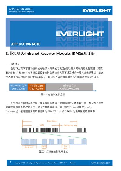Everlight Infrared Receiver Module Application Notes - cover page