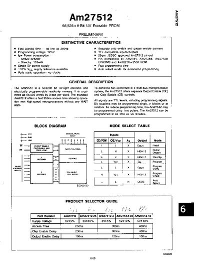 AMD Am27512 65,536 x 8-Bit UV Erasable PROM Datasheet - cover page