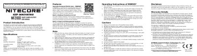 NITECORE NFZ100 Smart Camera Battery User Manual - cover page