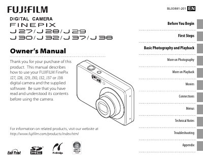 FUJI FILM FINEPIX J27/J28/J29/J30/J32/J37/J38camera user manual - cover page