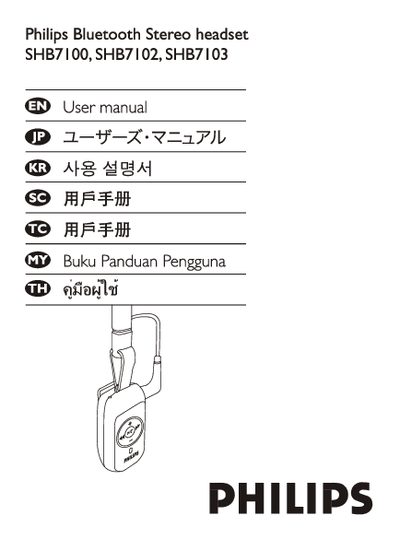 Philips SHB7100/SHB7102/SHB7103 Bluetooth Stereo Headset User Manual - cover page