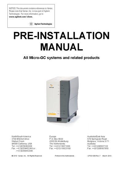 Agilent Micro-GC Systems Pre-installation Manual - cover page