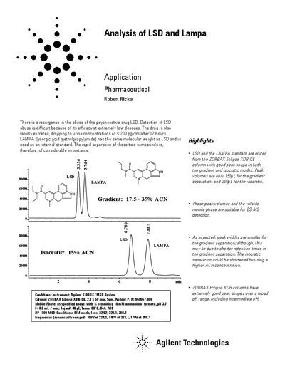 Agilent 1100 LC/MSD Analysis of LSD and LAMPA Application Note - cover page