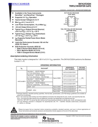 Texas Instruments SN74LVC3G04 Triple Inverter Gate Datasheet - cover page