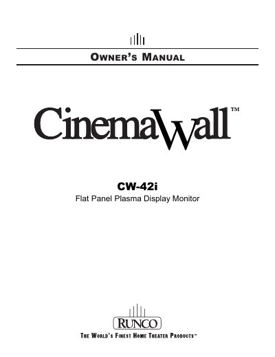 Runco CinemaWall CW-42i Plasma Display Monitor Owner's Manual - cover page