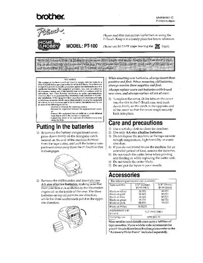 Brother PT-100 Label Maker User Manual - cover page