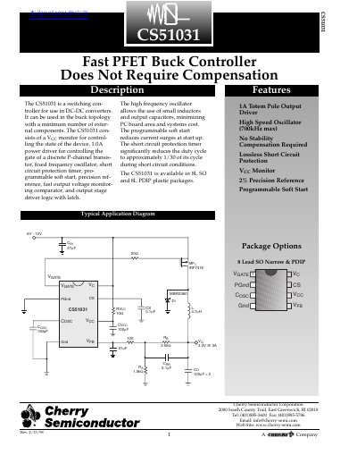 Cherry Semiconductor CS51031 Fast PFET Buck Controller Datasheet - cover page