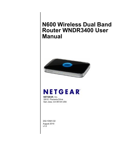 NETGEAR WNDR3400 N600 Wireless Dual Band Router User Manual - cover page