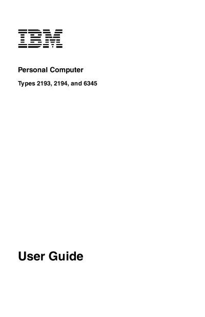 IBM Personal Computer Types 2193, 2194, 6345 User Guide - cover page