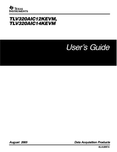 Texas Instruments TLV320AIC12KEVM / TLV320AIC14KEVM User Manual - cover page