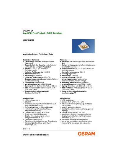 OSRAM LUW CN5M LED Datasheet - cover page