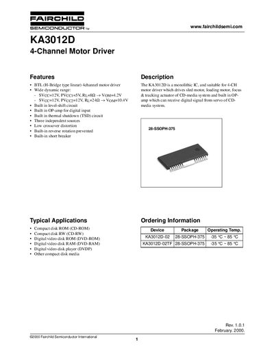 FAIRCHILD KA3012D Data Sheet - cover page