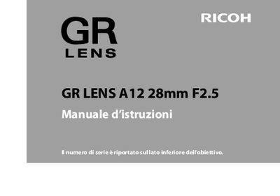Ricoh GR Lens A12 28mm F2.5 User Manual - cover page