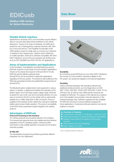 Softing EDICusb Data Sheet - cover page
