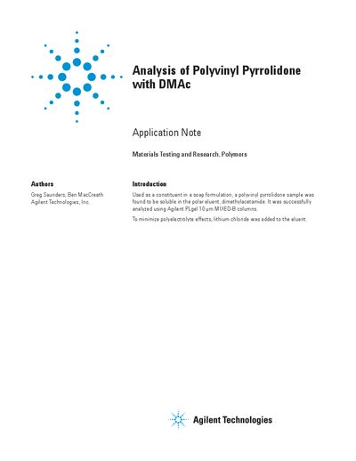 Agilent PLgel 10 µm MIXED-B Columns Application Note for PVP Analysis - cover page
